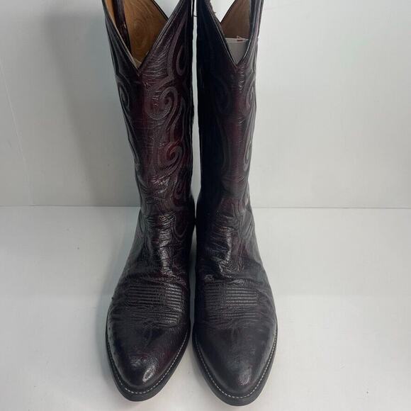 Men\'s TONY LAMA Full Quill Ostrich Western USA Made Boots 11B 03493 Deep Red VTG main image 5